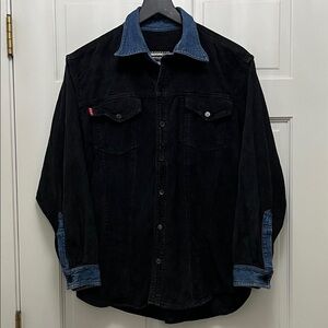 D'Mode Classix Y2K Black Corduroy Shacket w/ Denim Accents - Size Medium